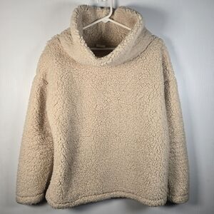 a new day Cream Cowl Neck Sherpa/Fleece Pullover Boxy Oversized Sweater Size Med